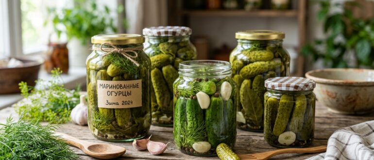 Банки маринованных хрустящих огурцов на зиму