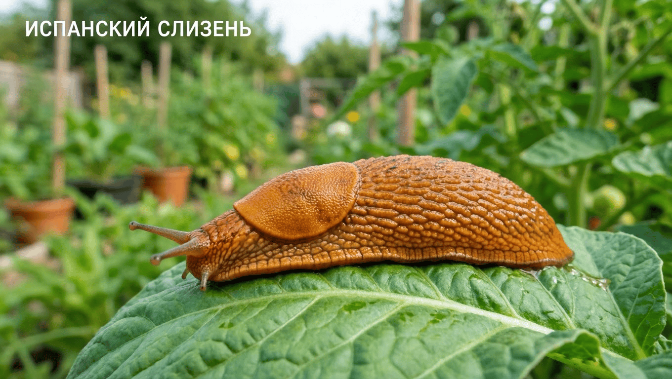 Испанский слизень на грядке