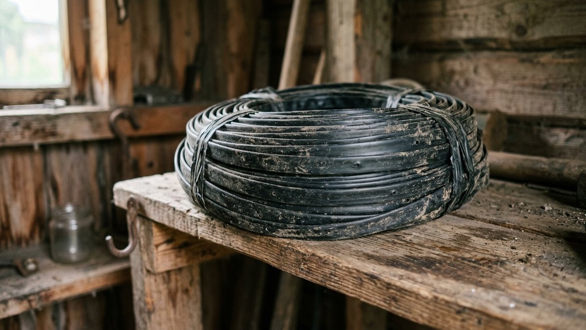 Смотанная капельная лента для хранения зимой в сарае