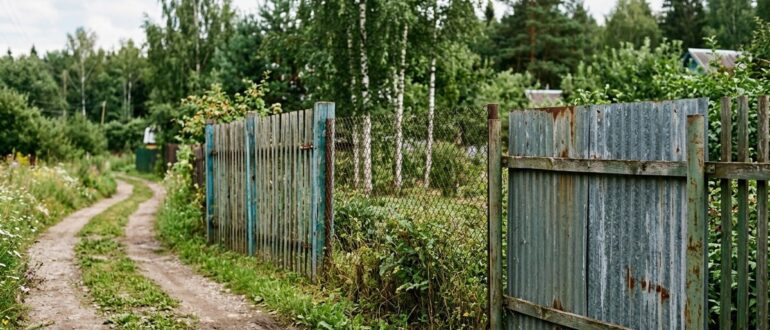 Разные виды заборов на дачных участках: профнастил, штакетник, сетка