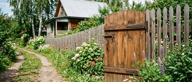 Деревянная калитка в заборе на даче
